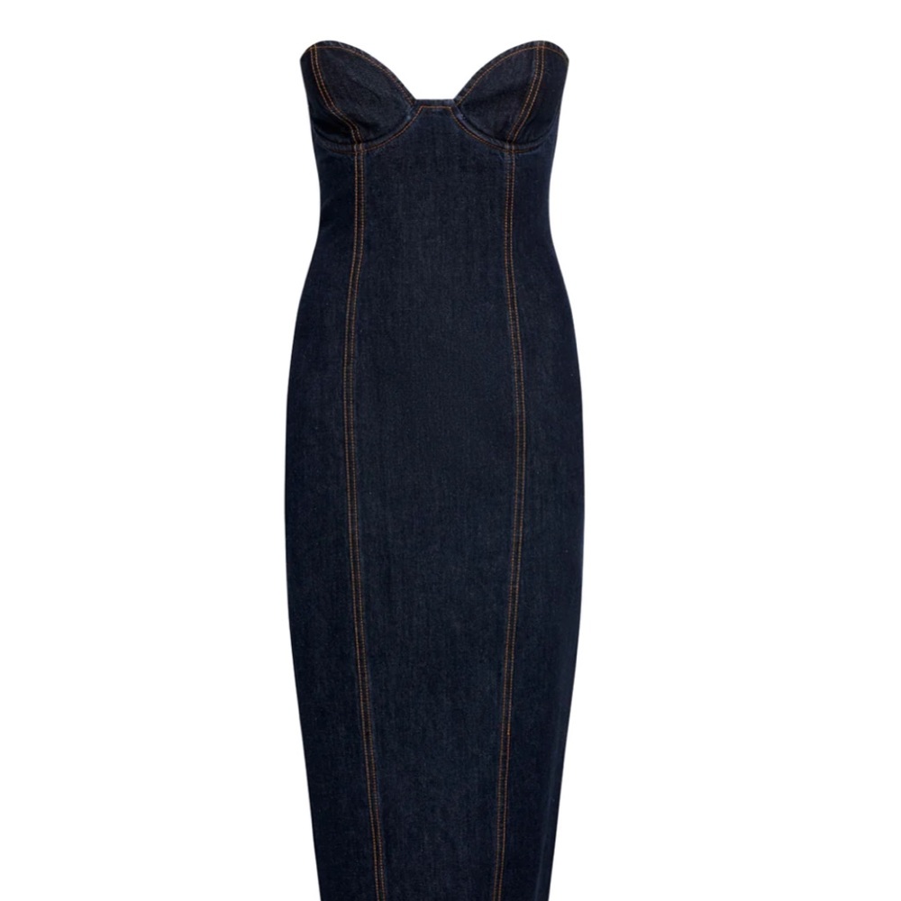 Lioness Dark Denim Strapless Midi Dress